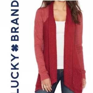 Lucky Brand Lucky Lotus Red Open Cardigan Sweater Small